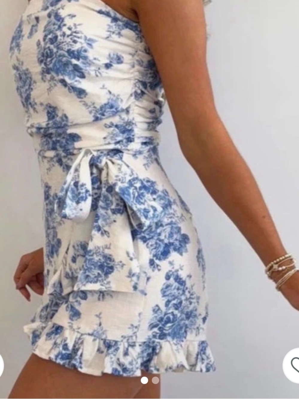 Olivaceous Blue & White Floral Tie-Waist Mini Dress